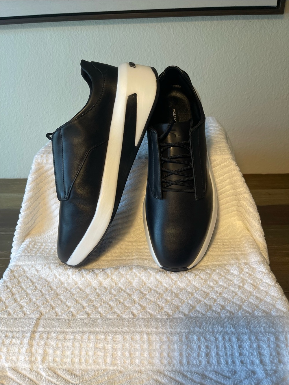 Men's Black Leather Slip-On Oxford dress shoe with White Sole